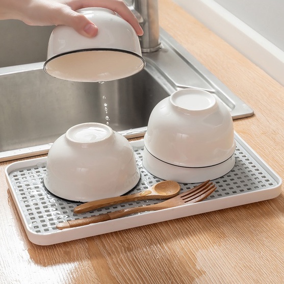 Khay trà hai lớp nhựa để bàn đựng cốc thoát nước kệ bát đĩa babo