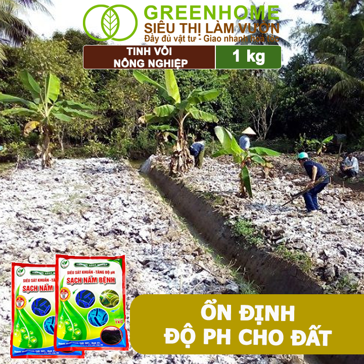 Tinh Vôi Nông Nghiệp Greenhome, Bao 1kg, Cải Tạo Đất, Sạch Nấm Bệnh, Bổ Sung Vi Lượng Giúp Lá To, Quả Nặng