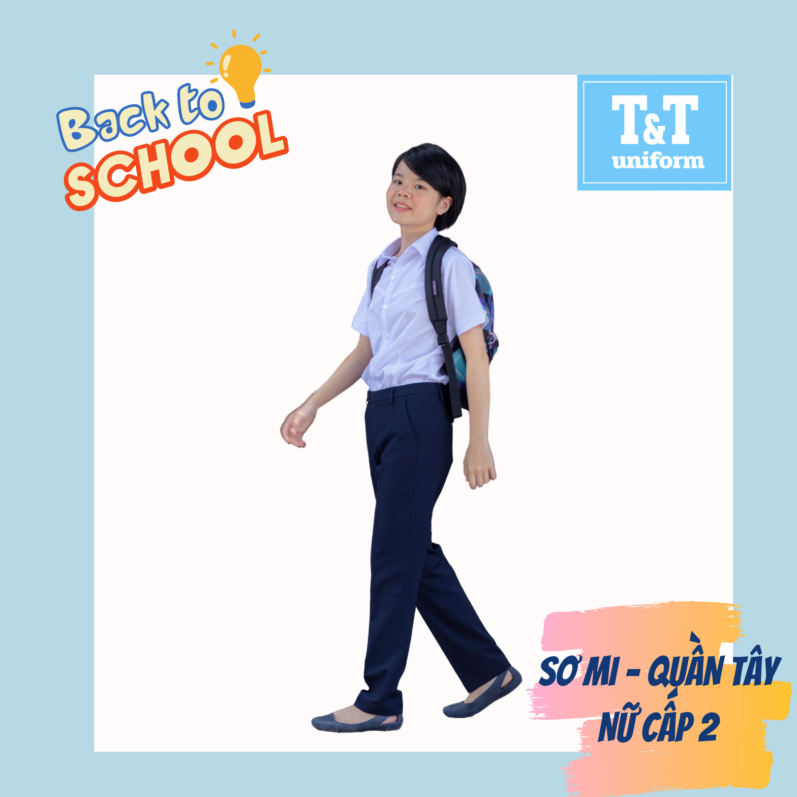 Áo sơ mi nữ ĐỒNG PHỤC HỌC SINH T&T cấp 2-3 cổ nhọn màu trắng