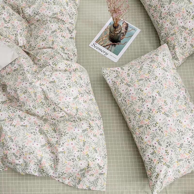 Bộ Chăn Ga Gối Cotton Living 100%cotton Hàng Nhập Khẩu Cao Cấp 4 Món Hoa Vintage