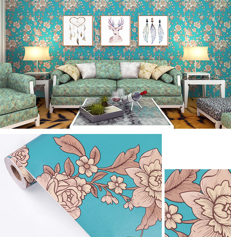 Combo Cuộn 5 Mét Decal giấy dán tường hoa cúc xanh khổ 45cm có keo sẵn