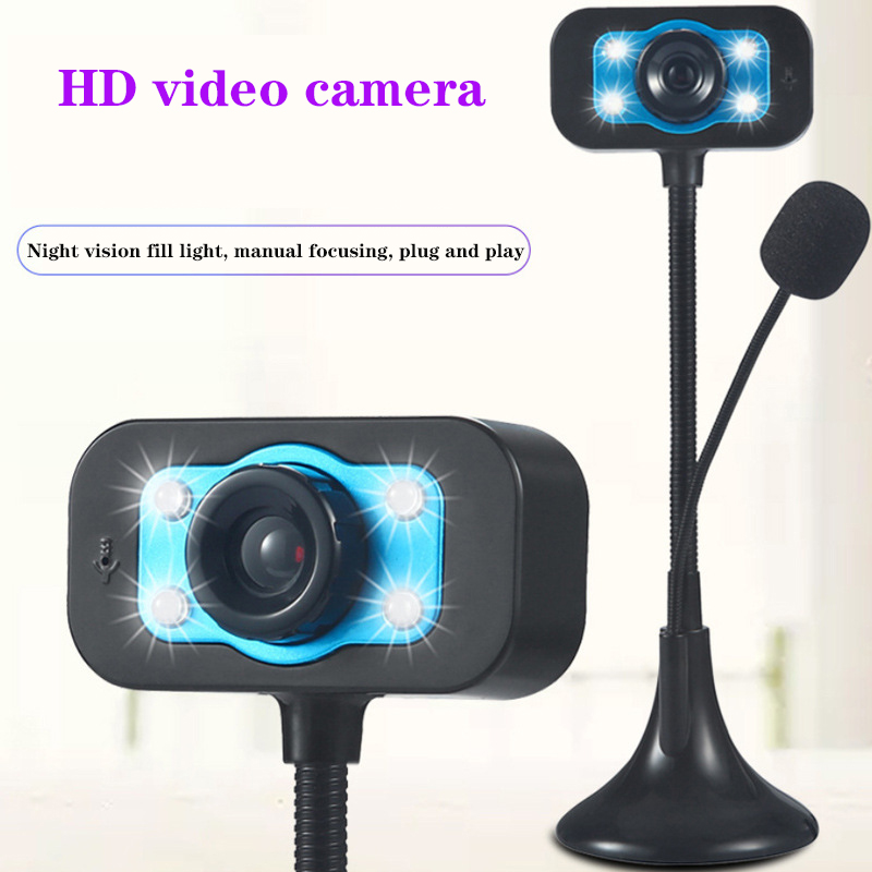 Webcam 720p HD cho máy tính Micro tích hợp có tính năng giảm tiếng ồn Có đèn LED và điều chỉnh ánh sáng phù hợp