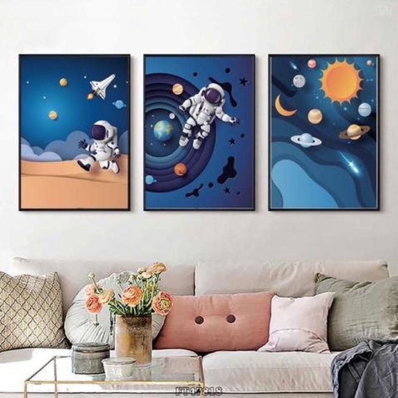 Bộ 3 tranh phi hành gia cho bé/ tranh tráng gương 3d cao cấp/ tranh phòng khách