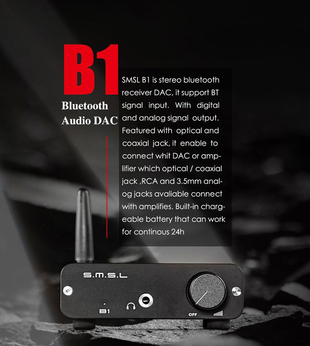 Quà Tặng Trị Giá 399K - SMSL Audio B1 - Bộ DAC Giải Mã Âm Thanh Bluetooth 4.2 NFC aptX S.M.S.L B1 - DAC Bluetooth 4.2 &amp; NFC, aptX. - Dac Bluetooth 4.2 &amp; NFC, aptX, SMSL Audio B1 - Hàng Chính Hãng