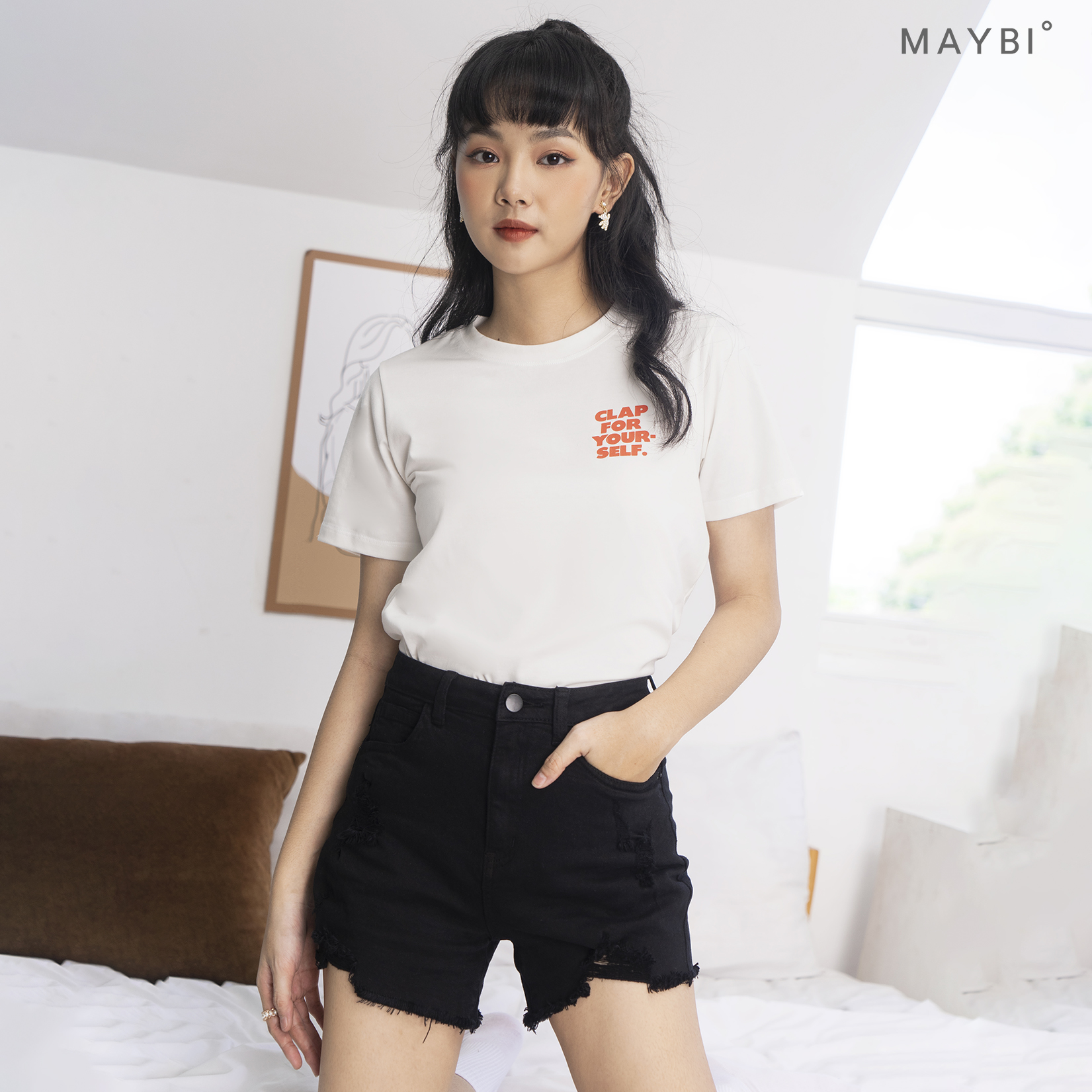 MAYBI - Quần short Khaki thun đen