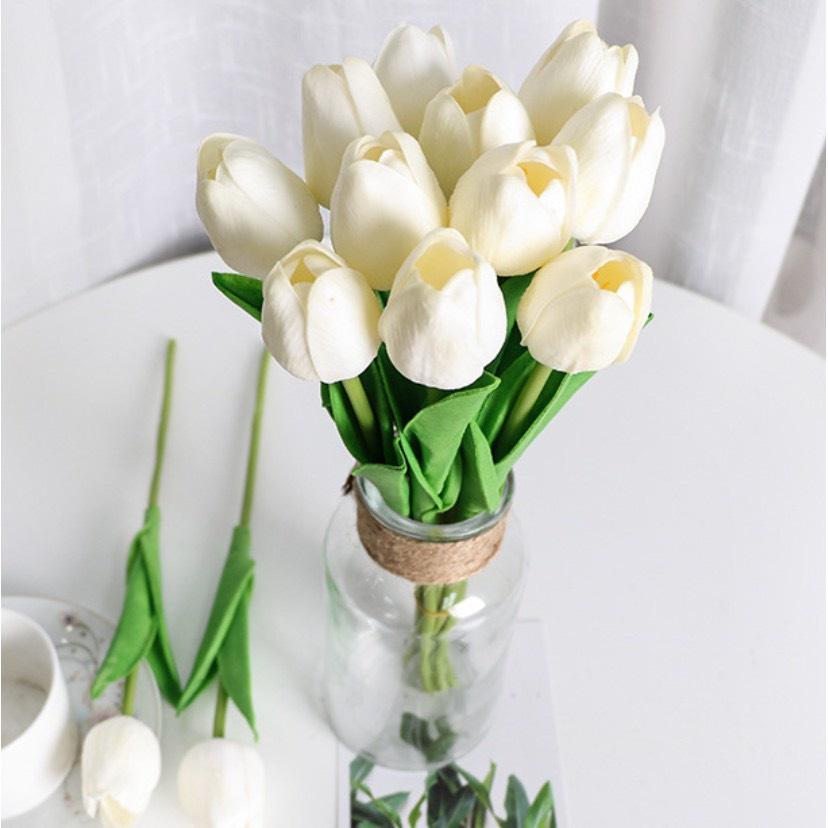Hoa giả tuylip nhập khẩu cao cấp 1 cành 1 bông decor trang trí lọ thủy tinh bình gốm siêu xinh