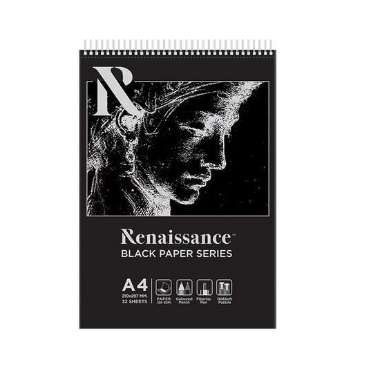 Tập 32 tờ giấy đen vẽ chì, vẽ màu nước lò xo sketch Renaissance khổ A5/A4 cao cấp