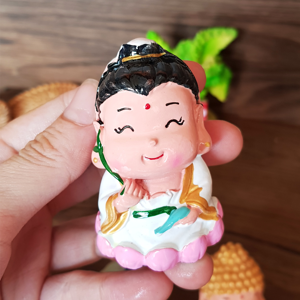 Bộ đôi tượng chibi Quan Âm + Phật Tổ 6cm bằng sứ đặc ruột cao cấp