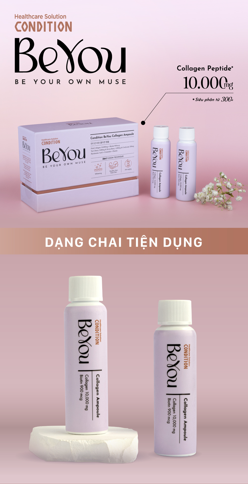 Thực phẩm bổ sung Hộp 10 chai COLLAGEN 10,000MG CONDITION BEYOU AMPOULE 50ml