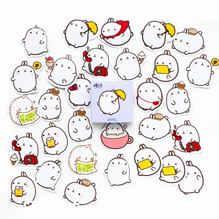 Set 60 Sticker Thỏ molang ảnh decal hình dán ép lụa