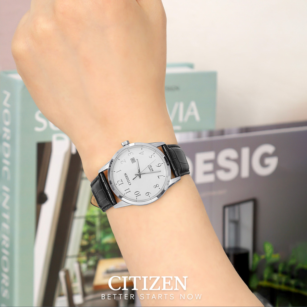 Đồng Hồ Nam Citizen Pin-Quartz Dây Da BI5008-00A - Mặt Trắng (39mm)