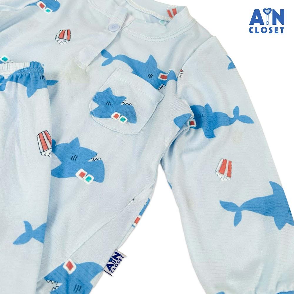 Bộ quần áo Dài bé trai họa tiết Cá Mập Xanh thun cotton - AICDBTVLVYLY - AIN Closet