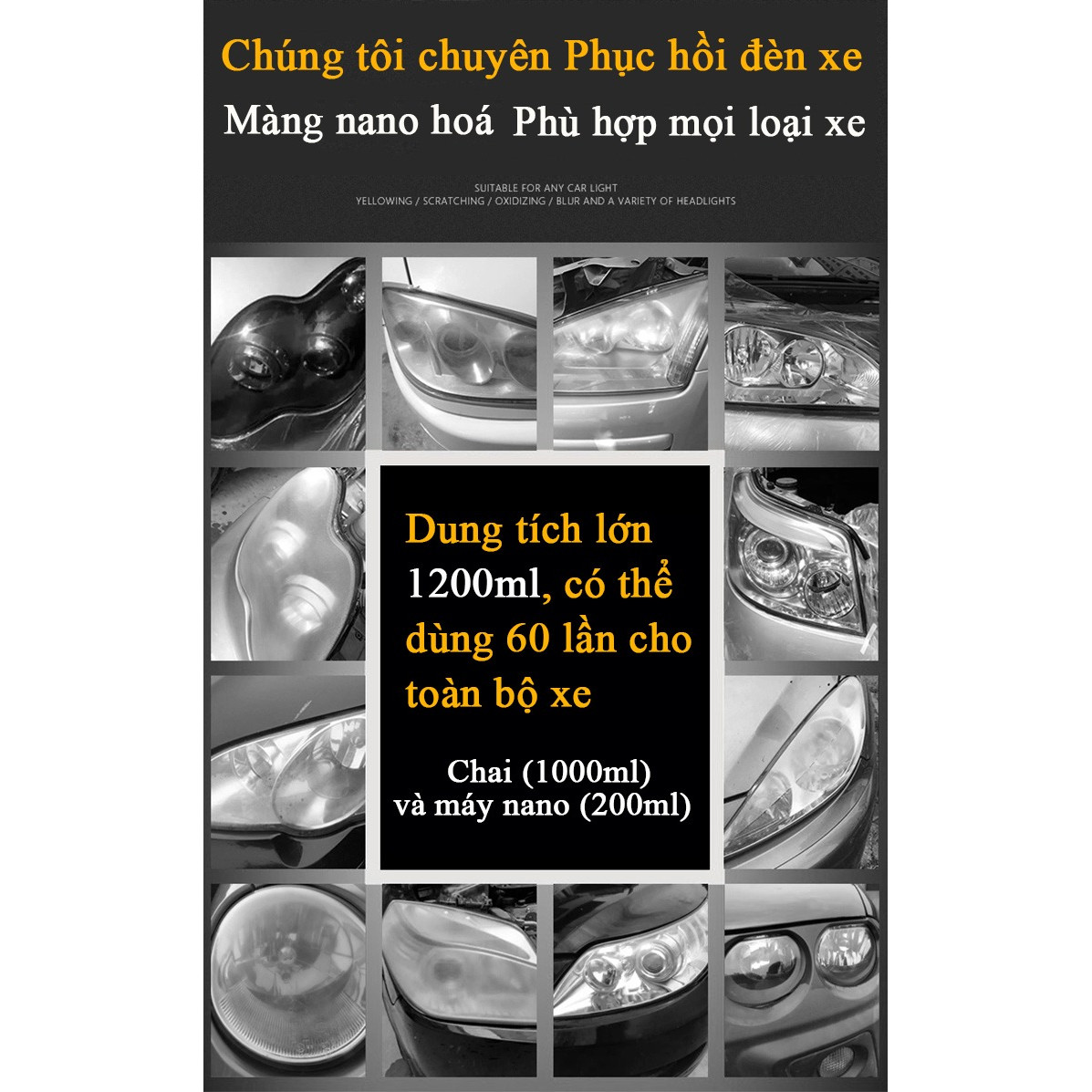 Bình Xịt Đánh Bóng Và Phục Hồi Đèn Pha Ôtô 450ml, Phục Hồi Nguyên Trạng Trong Suốt, Vệ Sinh, Dưỡng Sáng Đèn ô tô