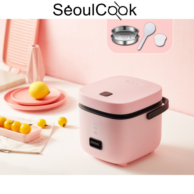 Nồi cơm mini Rice Cooker Seoulcook đa năng 1,2l hàng nội địa tặng khay hấp + vá cơm + cốc đong