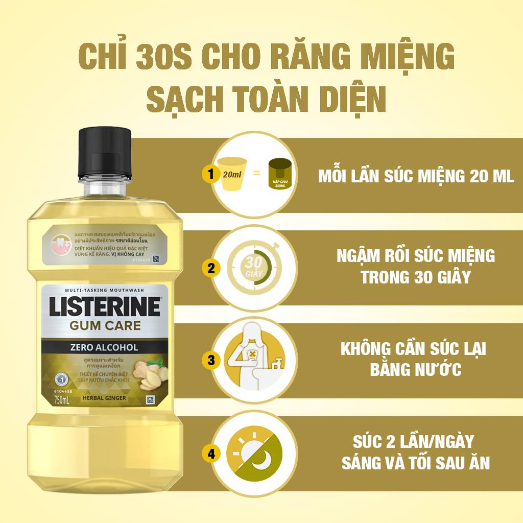 Nước súc miệng giúp nướu chắc khỏe Listerine Gum Care 750ml + Listerine Healthy Bright 250ml