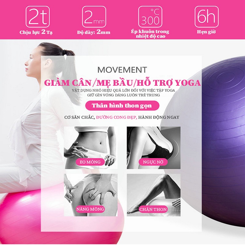 Bóng trơn size 75cm, trong lượng 1kg, chất liệu PVC chịu lực cao , Thể Hình, tập GYM , YOGA đủ màu