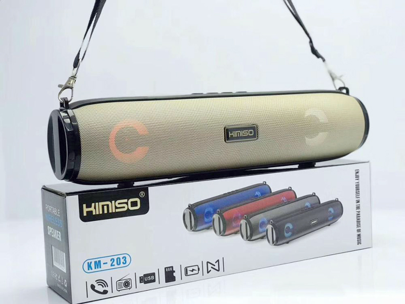 Loa bluetooth stereo KIMISO KM-203 TWS kết nối cùng lúc 2 loa - có đèn led và dây đeo (màu ngẫu nhiên) HÀNG NHẬP KHẨU