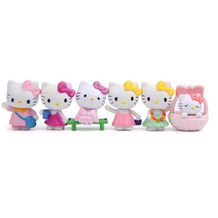 Bộ 6 Mô Hình Mèo Hello Kitty Trang Trí Xe Hơi , Bánh Sinh Nhật - Mẫu 1