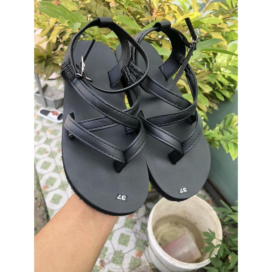 Sandaldongnai dép sandal nữ A106 đế đen quai đen+đế đen quai trắng