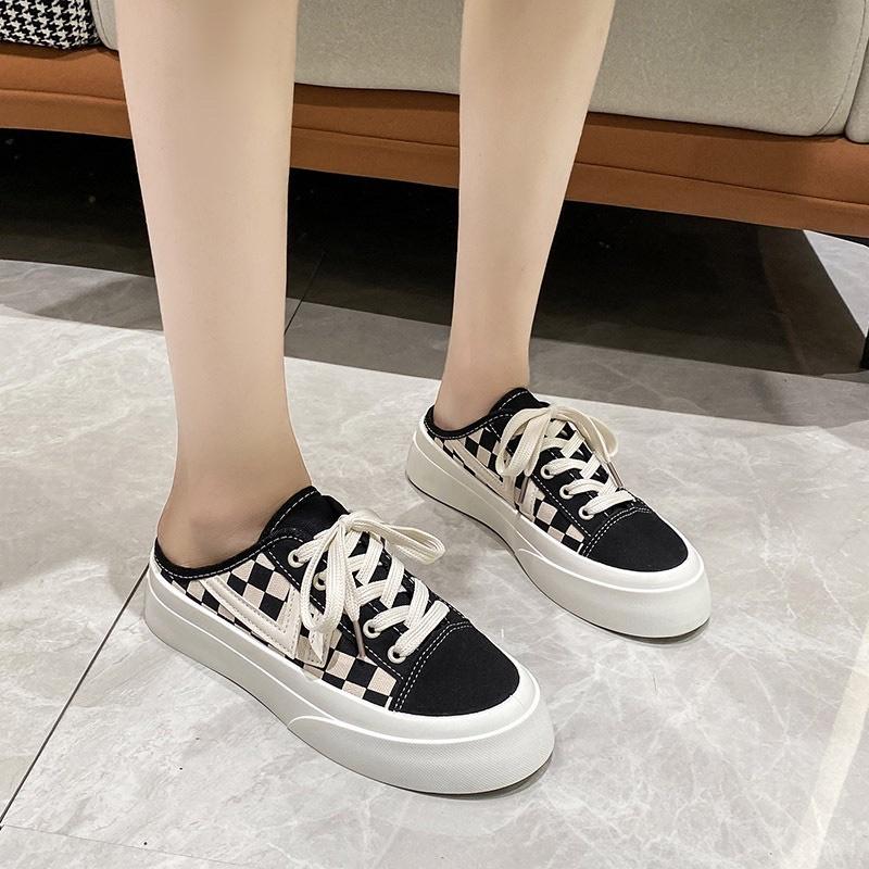 Giày Sục Đạp Gót Nam Nữ ,Sneaker Độn Đế 3cm Đi Học Thể Thao Đẹp Kẻ Ô Vuông