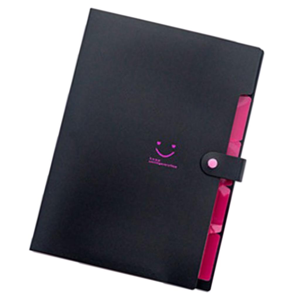 5 Pockets Expanding File Folders Portable A4 Letter Size Black