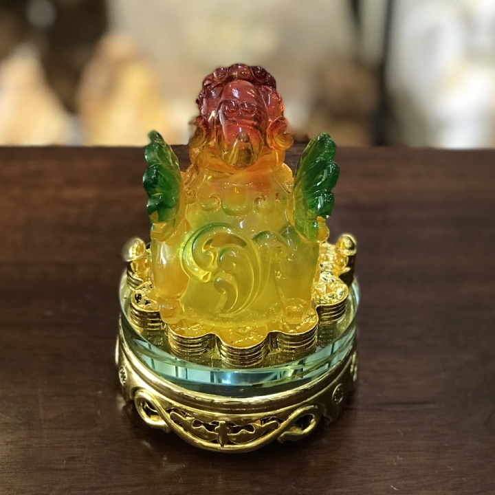 Tỳ Hưu Phong Thủy Lưu Ly Vàng Đế Kiếng Xoay