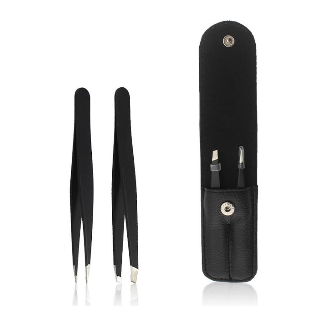 2x Eyebrow Tweezers Set Eyelash Clip Nose Face Ingrown Hair Removal Nippers