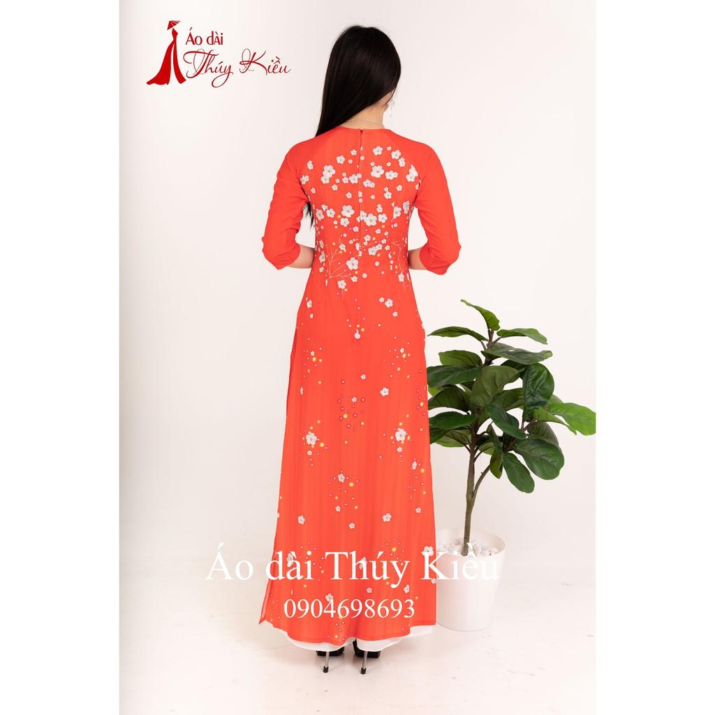 Áo dài truyền thống thiết kế may sẵn tết cách tân nữ nền đỏ hoa nhí K46 Thúy Kiều mềm mại co giãn áo dài giá rẻ