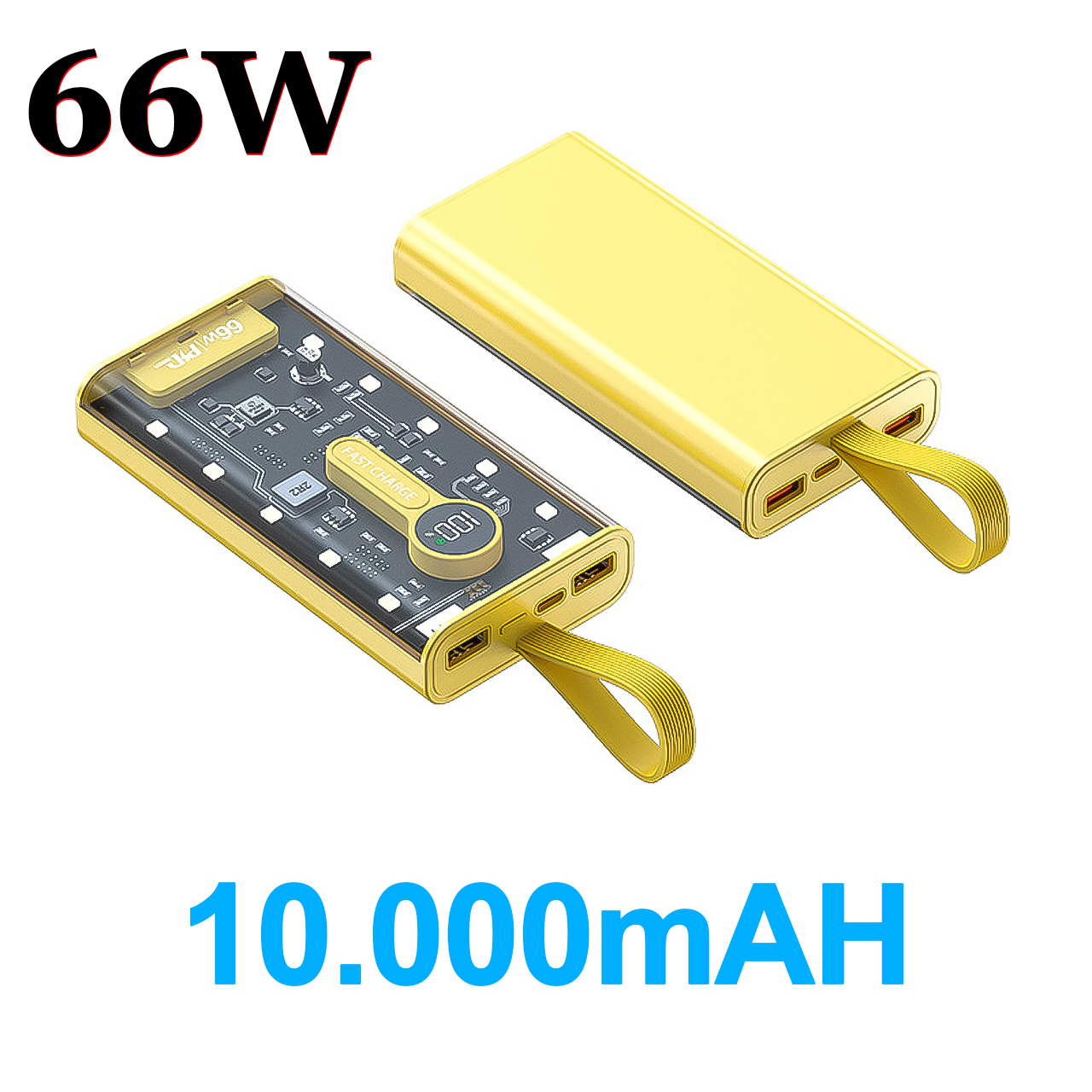 Sạc Dự Phòng Trong Suốt 66W 10000mAH 20000mAh Vinetteam Hỗ Trợ PD Sạc Nhanh, Cáp Đi Kèm, Màn Hình LED - hàng chính hãng