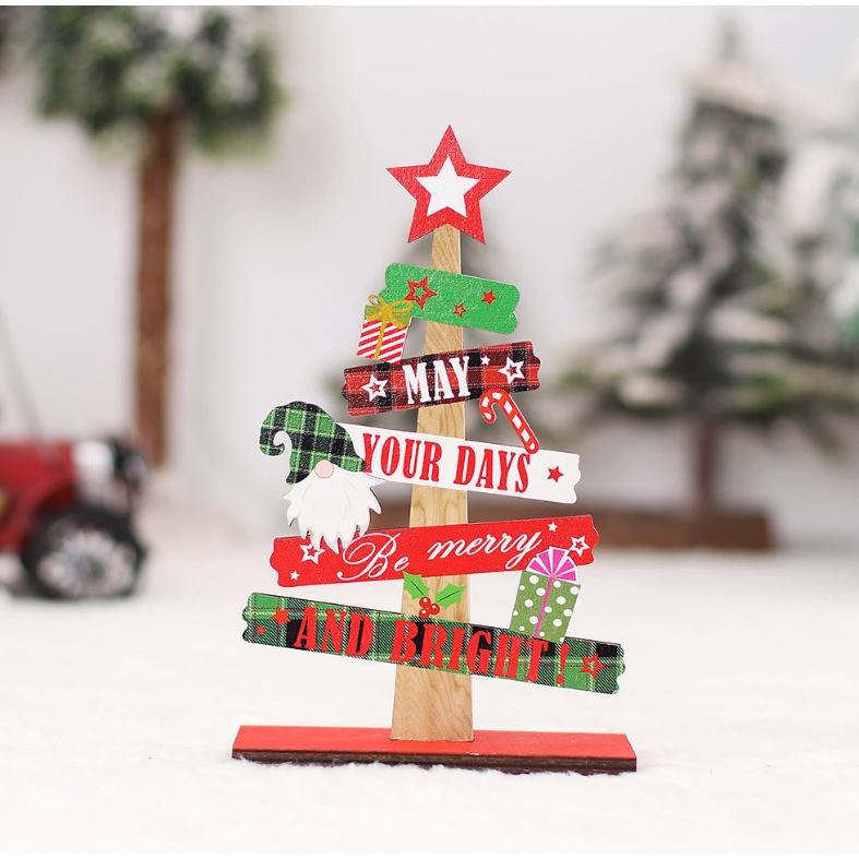 Cây thông Giáng sinh mini bằng gỗ để bàn trang trí Noel