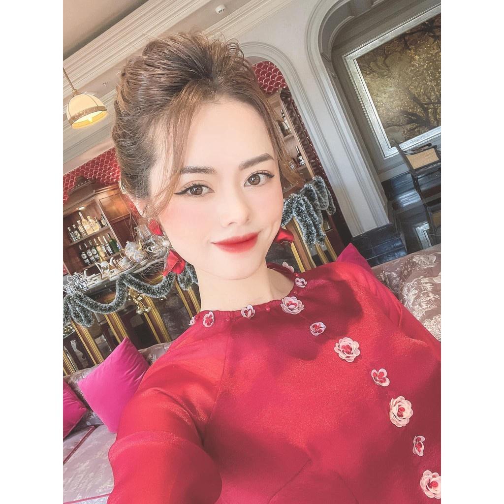 Áo Dài , Áo Cách Tân 4 Tà Tơ Ý Mềm Cao Cấp Xẻ Tà Đính Hoa Sang Trọng , Mã A30