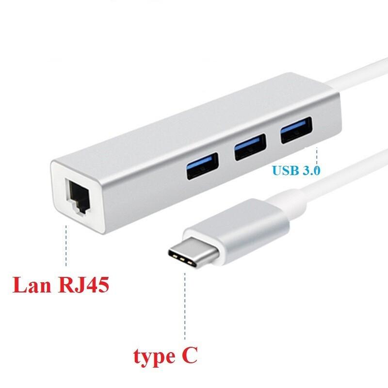 Cáp chuyển đổi USB type C ra 3 cổng USB 3.0 +cổng lan RJ45 vỏ hợp kim nhôm