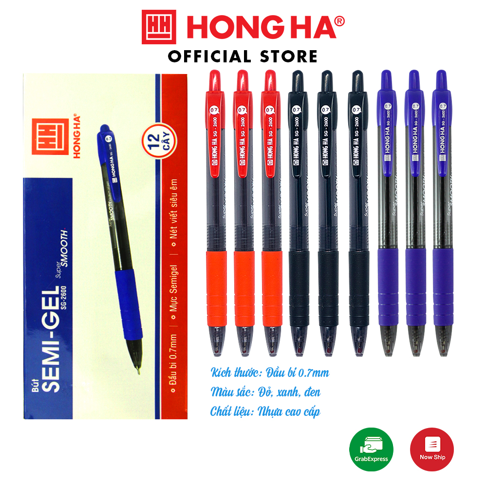 Bút Semi Gel Hồng Hà 2600 Ngòi 0.7mm Siêu Êm (Xanh / Đỏ / Đen)