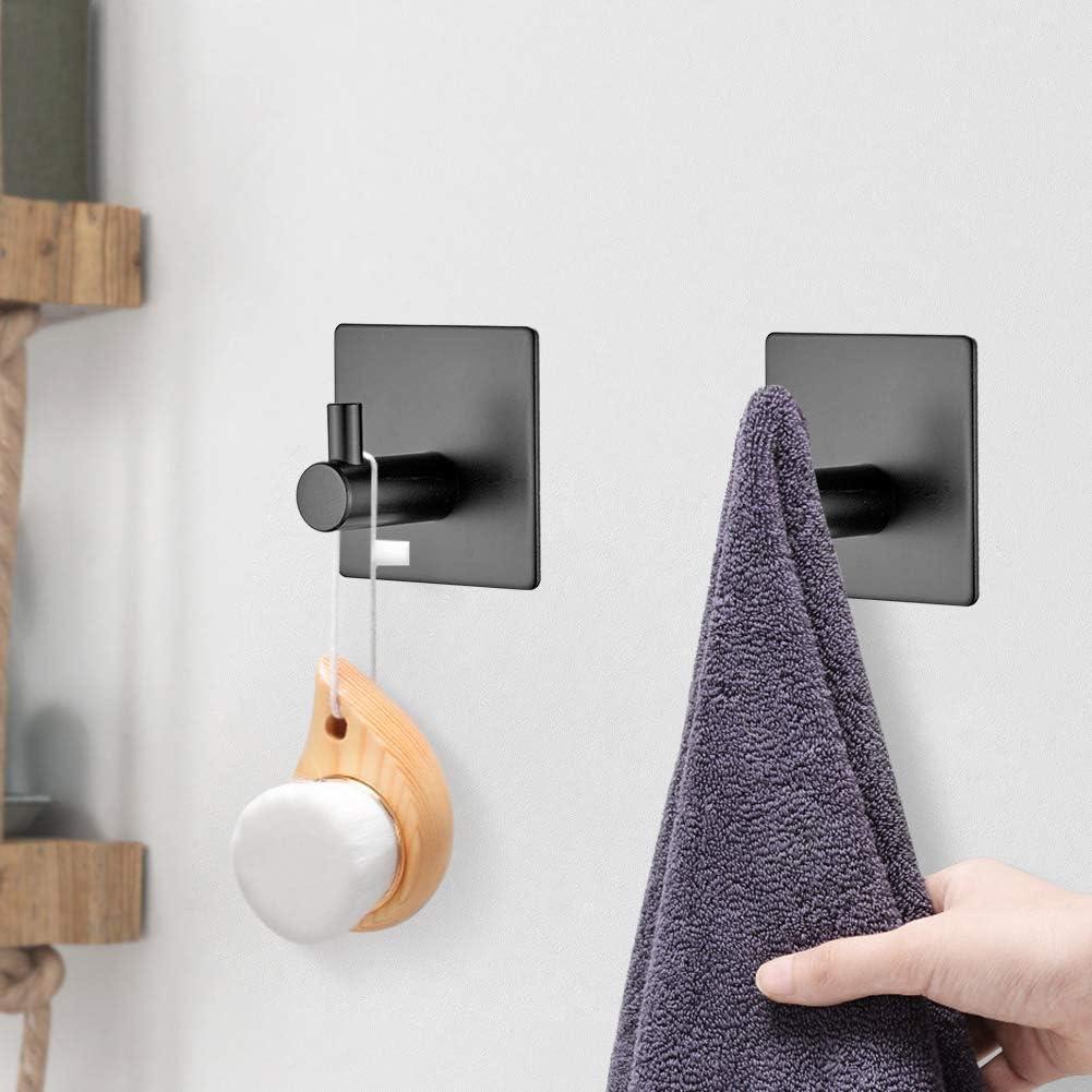 Móc Dán 4 Cái, Móc Dán Tường Nhà Tắm, Móc Treo Khăn Nhà Bếp, Móc Treo Tranh Không Cần Khoan, Móc Tự Dính Bằng Thép Không Gỉ, Màu Đen