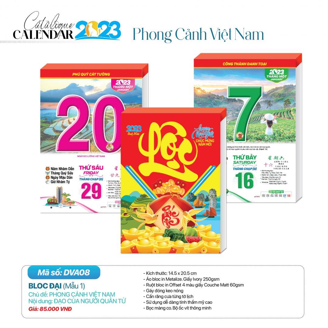 Lịch Bloc Đại Việt Á phong cảnh Việt Nam tươi đẹp kích thước 14.5x20.5 cm (ruột lich, chưa có khánh treo)