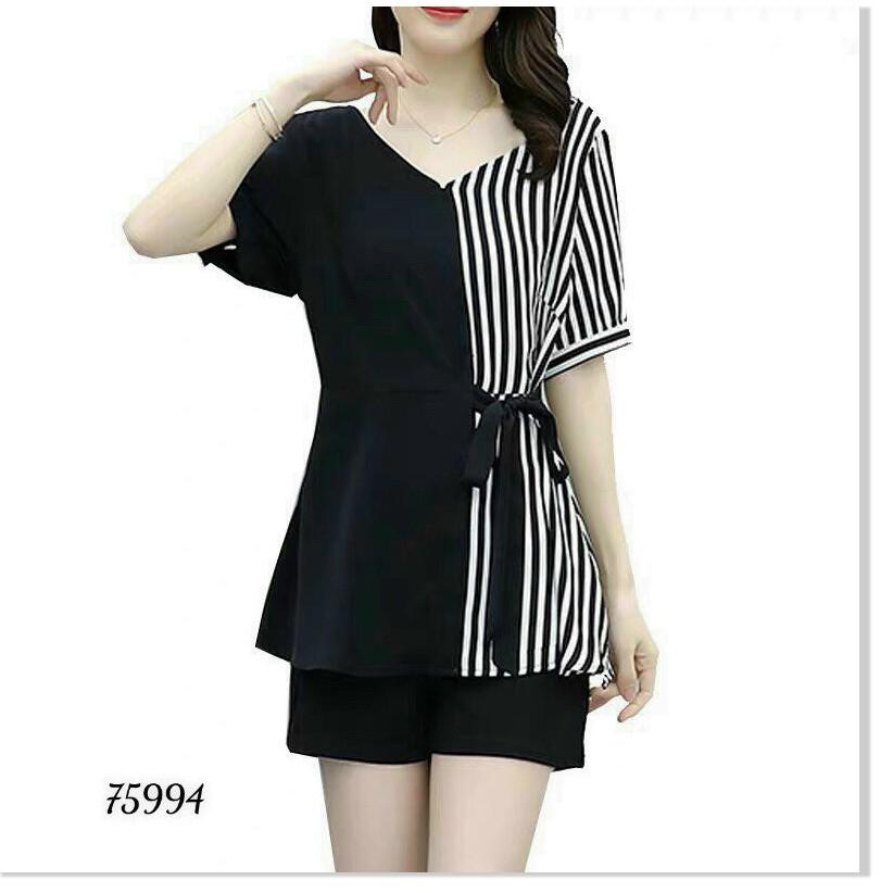 SET UMI KÈM ĐAY CỘT ÁO KẺ SỌC,QUẦN NGẮN XINH XẮN THỜI TRANG LANO STORE 99