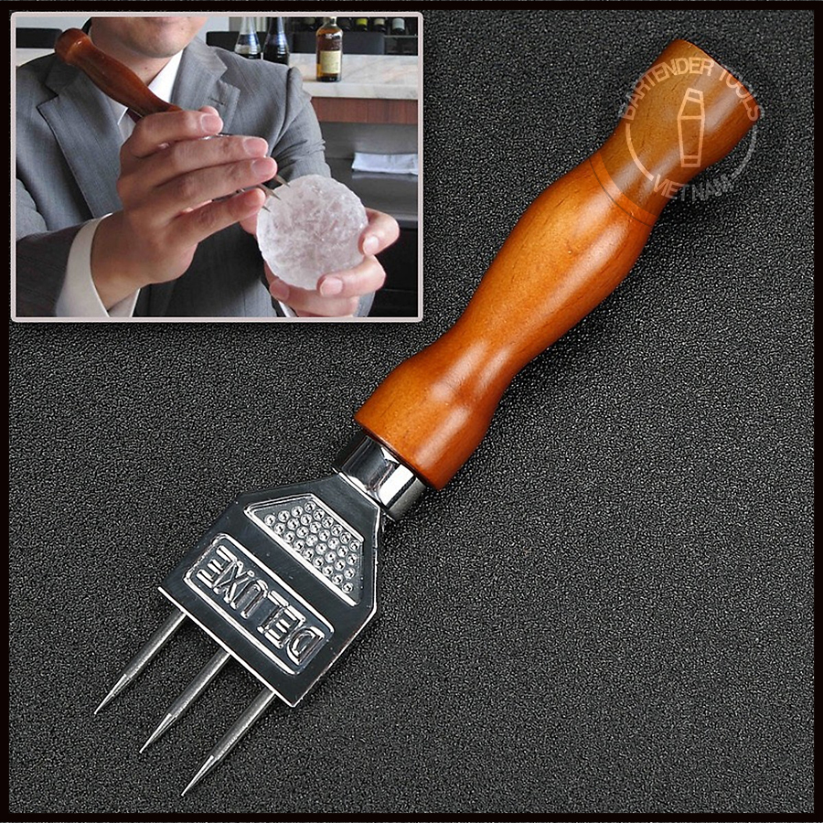 Cây đục đá bartender cán gỗ - Ice pick 3 fork