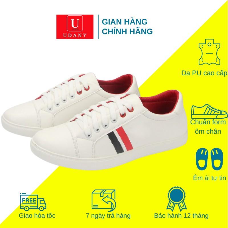 Giày nam sneaker thể thao thời trang Udany kẻ sọc đỏ đen nổi bật hot trend - SN0142