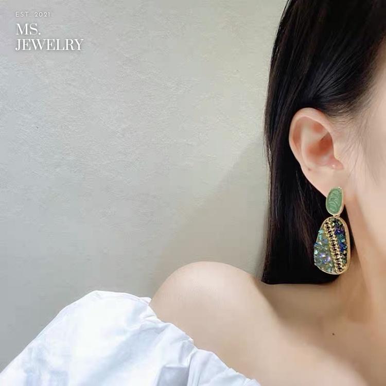 Khuyên Tai Bạc S925 Ms Jewelry Handmade Thủ Công Phong Cách Thời Trang Hiện Đại Style Hàn Quốc Màu Xanh
