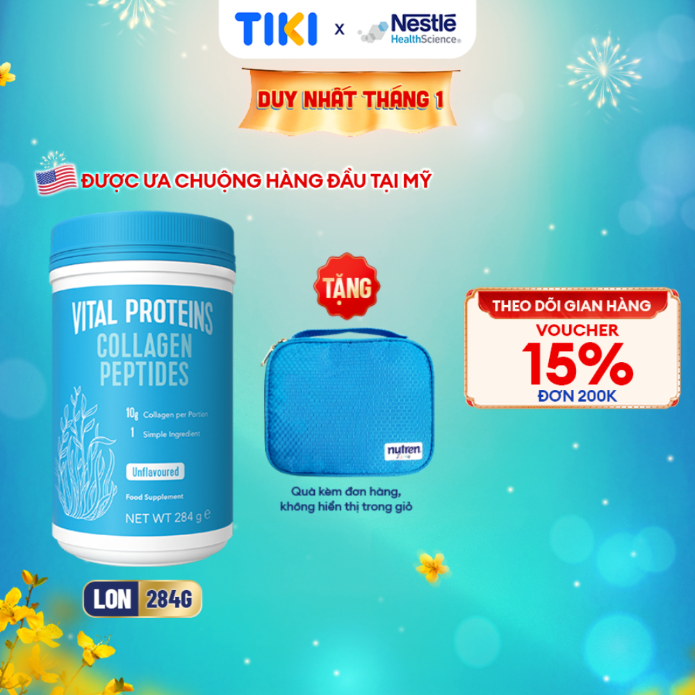 [Tặng Túi mỹ phẩm Nutren] 1 Lon Bột Uống Collagen Cao Cấp Hoa Kỳ Vital Proteins 284G