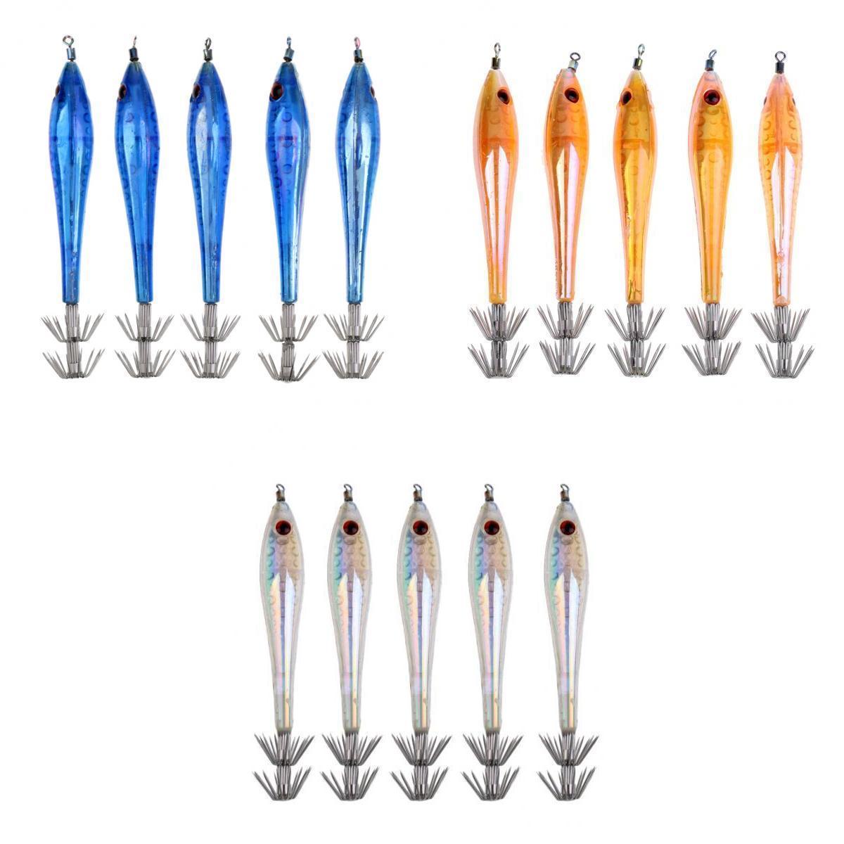 15Pcs 9.5cm Glow In Dark Luminous Hard Fishing Lures Baits Squid Jigs Fishing Tackle Hook