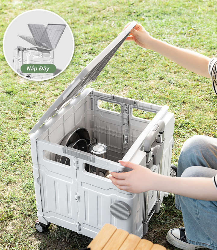 Xe Đẩy Hàng Gấp Gọn Đa Năng Folding Cart Trolley Cỡ Lớn 75L Có Nắp , 4 Bánh Xe Di Chuyển - Home and Garden