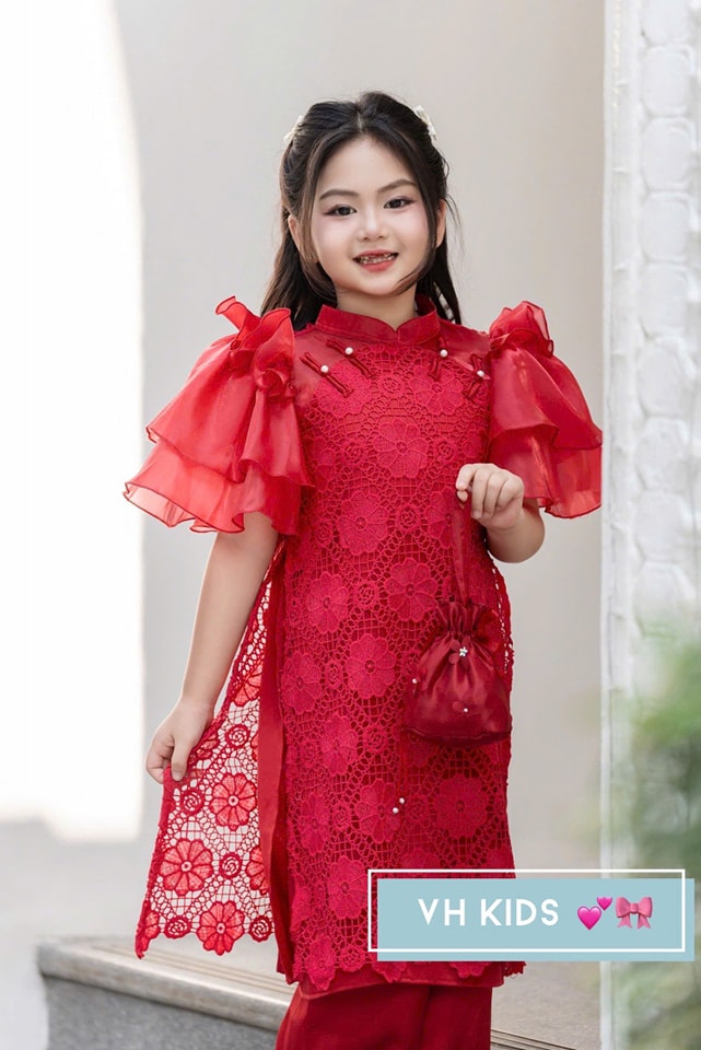 Bộ áo dài tết cho bé gái mẫu viên hy mùa xuân xinh xắn từ 12-40kg hàng thiết kế cao cấp