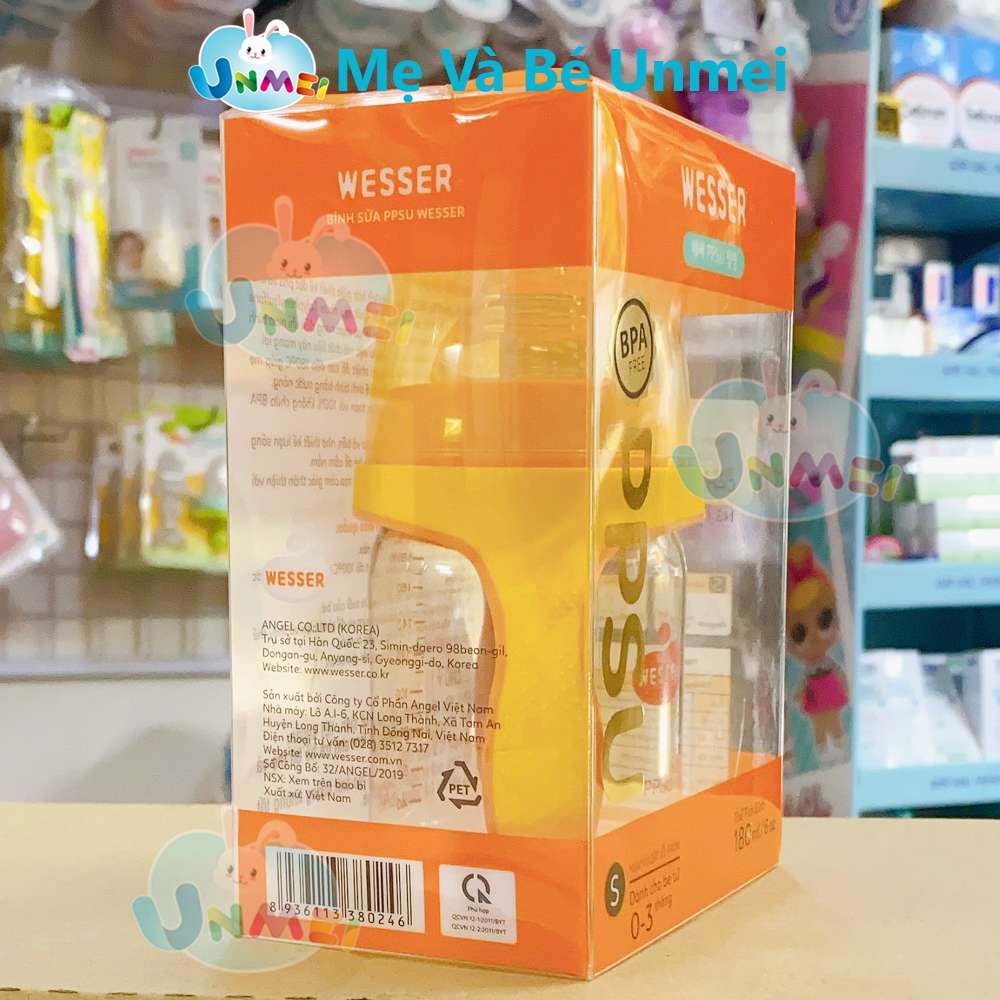 Bình sữa PPSU Wesser cổ rộng 180ml BS027