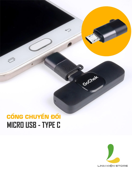 Đầu chuyển đổi Gochek từ Type C sang micro USB - Jack chuyển đầu nhanh chóng dành cho micropohone - Hàng chính hãng