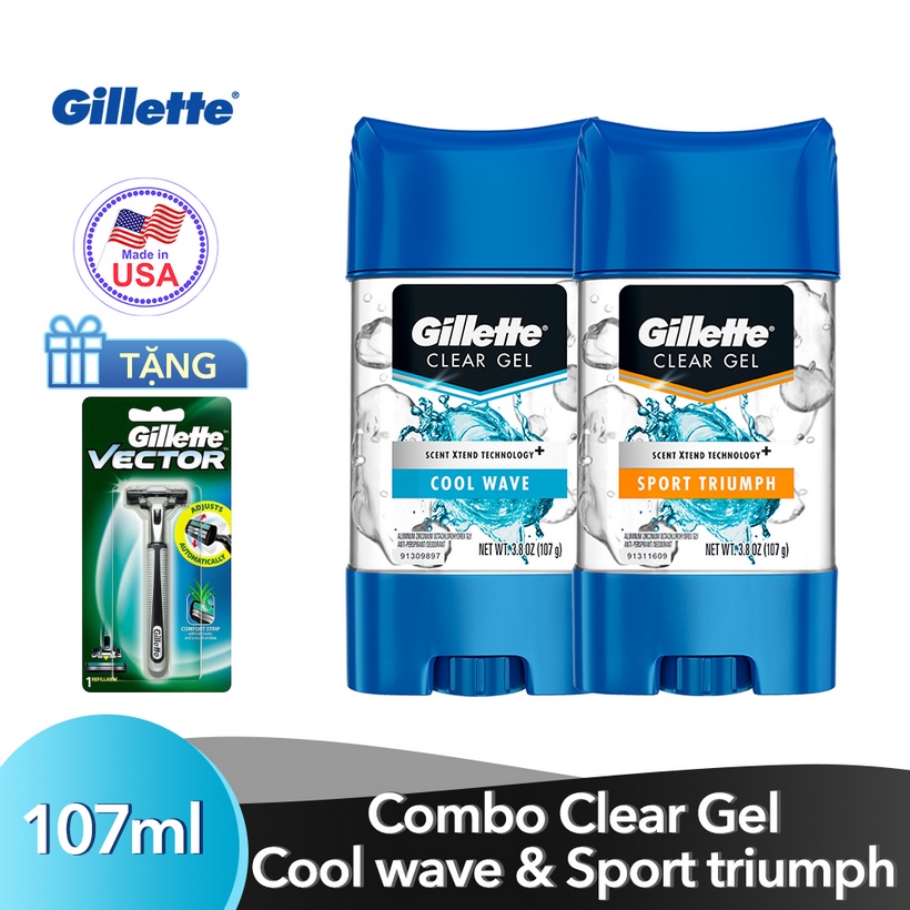 Tặng Dao Cạo Râu Gillette Vector 3 Khi Mua Gel Khử Mùi Gillette Clear Gel Sport Triumph 107Ml + Gel Khử Mùi Gillette Clear Gel Cool Wave 107Ml