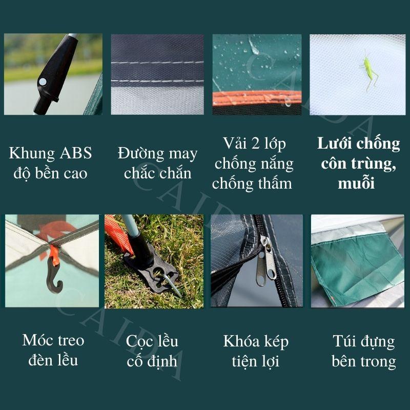 Lều cắm trại tự bung chống nước cho 4-5 người - Lều dã ngoại du lịch 2 cửa 2 lớp thông thoáng, chống muỗi và tia bức xạ