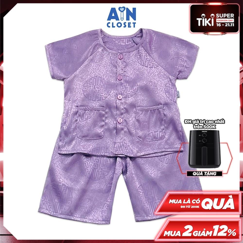 Bộ quần áo bà ba lửng unisex cho bé hoa văn Cổ Trang gấm Tím - AICDBTZ1TUA9 - AIN Closet