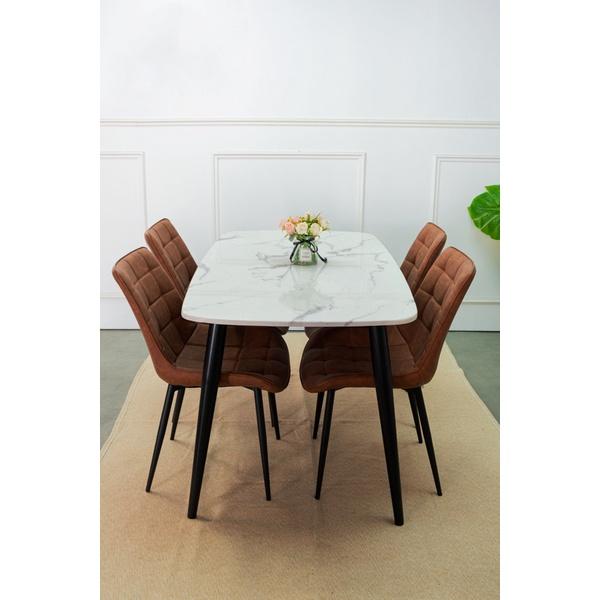 Bộ bàn ăn chân trụ 1m2 + 4 ghế Camila mặt đá ceramic Thương hiệu Nội Thất Bình Long