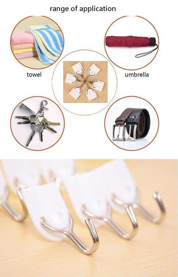 Vỉ 6 móc Inox treo dính tường Powerful Hook 2kg Vỉ 6 móc Inox treo dính tường Powerful Hook 2kg